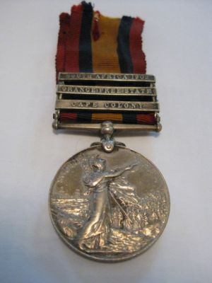 Charles F Ient: Boer War Medal 1902 Front
Queen's South Africa Medal (QSA): with clasps:
CAPE COLONY - 11 October 1899 - 31 May 1902
ORANGE FREE STATE - 28 February 1900 - 31 May 1902
SOUTH AFRICA 1902

